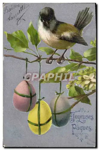 Cartes postales Fantaisie Fleurs Oiseau Paques oeufs