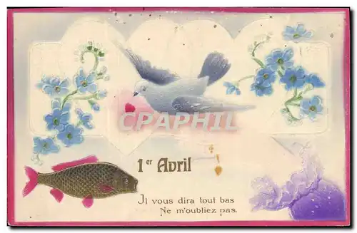 Cartes postales Fantaisie Fleurs Poisson Colombe Main