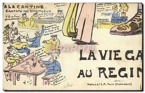 Cartes postales Puzzle Militaria A la cantine Cantate des spiritueux