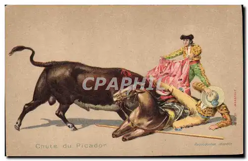 Vintage Postcard Corrida Bullfight Falls of the Picador�