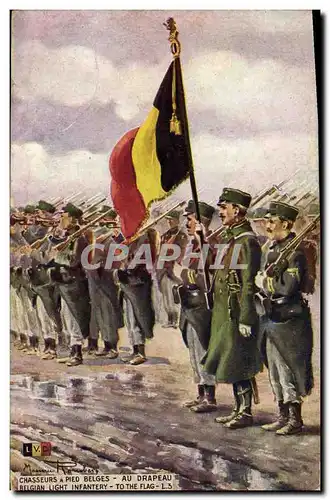 Cartes postales Militaria Chasseurs a pied belges Au drapeau