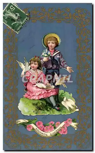 Cartes postales Fantaisie Fleurs Enfants Colombes