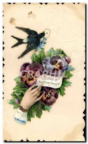 Cartes postales Fantaisie Fleurs Hirondelle