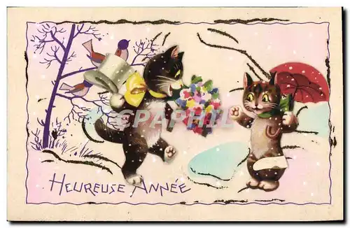 Cartes postales Fantaisie Fleurs Chats Chat Chaton