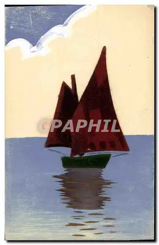 Cartes postales Fantaisie Bateau de peche (feutrine)