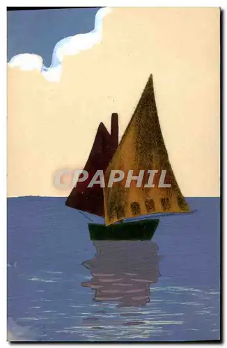 Cartes postales Fantaisie Bateau de peche (feutrine)