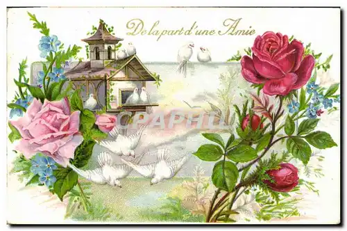 Cartes postales Fantaisie Fleurs Colombes