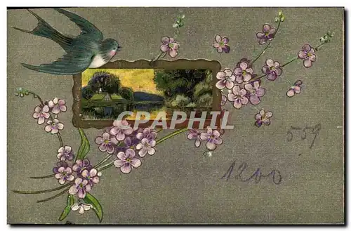 Cartes postales Fantaisie Fleurs Hirondelle