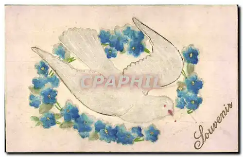 Ansichtskarte AK Fantaisie Fleurs Colombe (d�cor en relief en tissu)