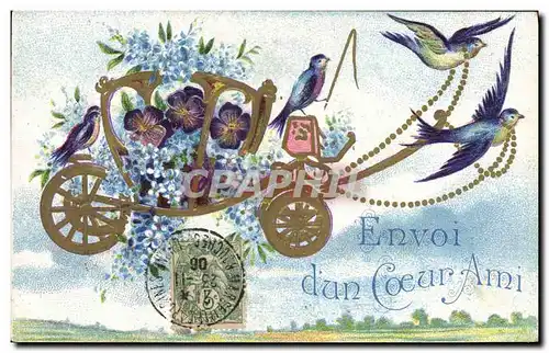 Cartes postales Fantaisie Fleurs Oiseaux