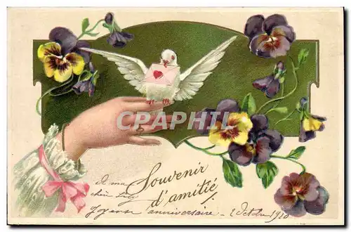 Cartes postales Fantaisie Fleurs Colombe Main