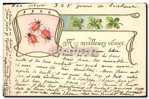 Cartes postales Fantaisie Fleurs Trefles Coccinnelles