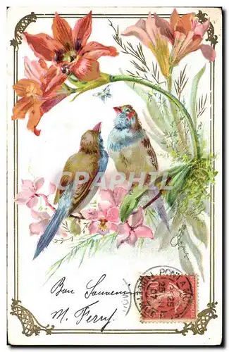 Ansichtskarte AK Fantaisie Fleurs Oiseaux