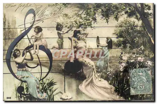 Cartes postales Fantaisie Femme Cle de musique