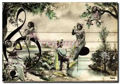 Cartes postales Fantaisie Femme Cle de musique