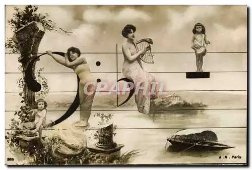 Cartes postales Fantaisie Femme Cle de musique