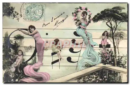 Cartes postales Fantaisie Femme Cle de musique