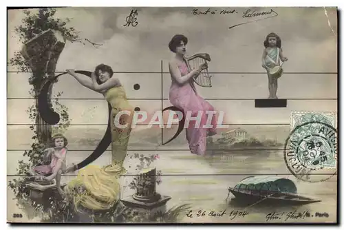 Cartes postales Fantaisie Femme Cle de musique