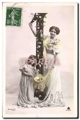 Cartes postales Fantaisie Femme Chiffres Chiffre 1