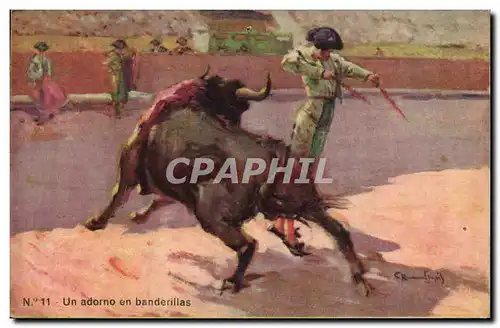 Cartes postales Corrida Course de taureaux Un adorno en banderillas