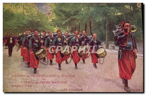 Cartes postales Militaria Les zouzous Alcool de menthe Freres Mathias Marseille