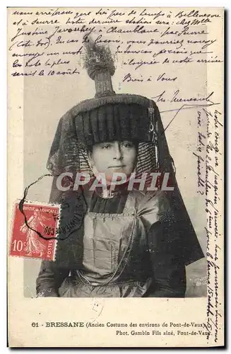 Cartes postales Folklore Bresse Bressane Ancien costume des environs de Pont de Vaux