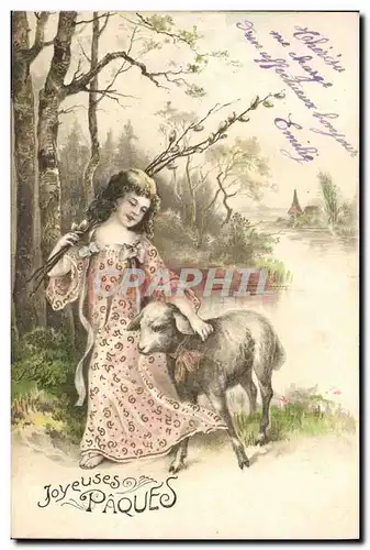 Cartes postales Fantaisie Enfant Paques Mouton