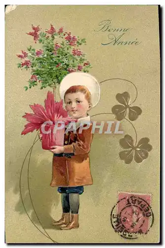Cartes postales Fantaisie Fleurs Enfant Bonne annee