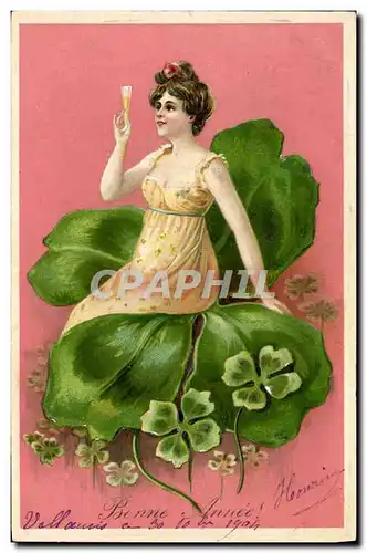 Cartes postales Fantaisie Fleurs Femme Trefle