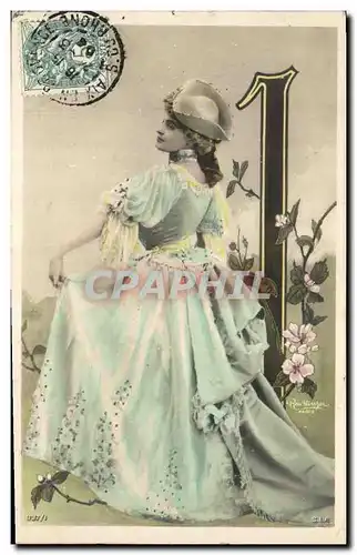 Cartes postales Fantaisie Femme Chiffres Chiffre 1