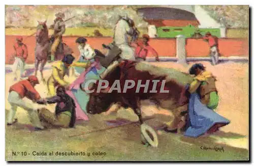 Cartes postales Corrida Course de taureaux Caida al descubierto y coleo