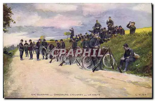 Ansichtskarte AK Militaria Chasseurs cyclistes La halte Velo Cycle