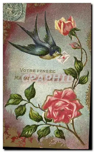 Ansichtskarte AK Fantaisie Fleurs Oiseau