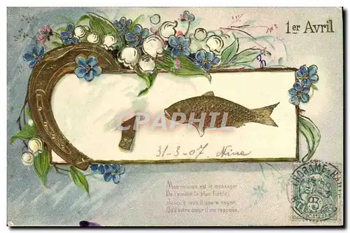 Cartes postales Fantaisie Fleurs Poisson 1er Avril Fer a cheval