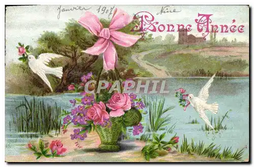 Cartes postales Fantaisie Fleurs Colombes Bonen annee