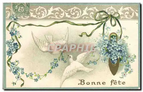 Cartes postales Fantaisie Fleurs colombes
