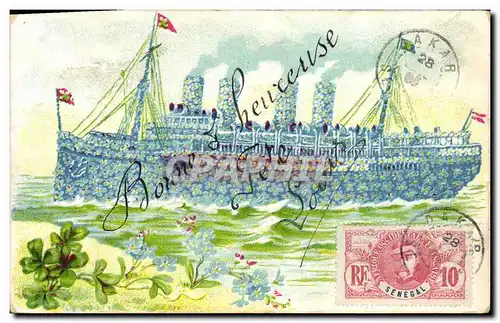 Cartes postales Fantaisie Fleurs Bateau Senegal Dakar