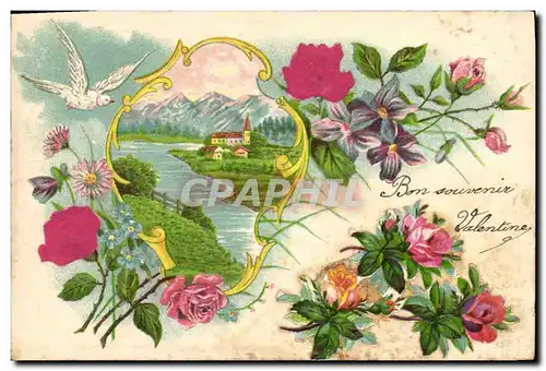 Cartes postales Fantaisie Fleurs Colombe