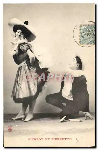 Cartes postales Fantaisie Pierrot et Pierrette