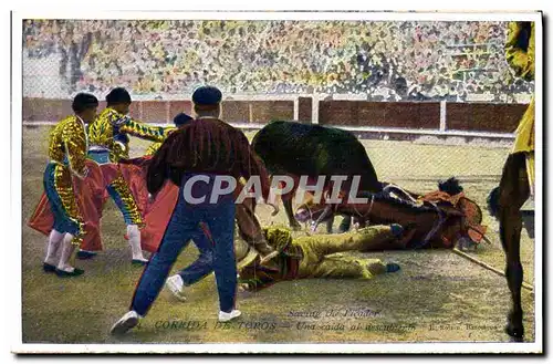 Cartes postales Corrida Course de taureaux Corrida de Toros Una caida al descubierto