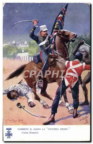 Cartes postales Militaria Comment il gagne la Victori Cross Comte Roberts Medaille