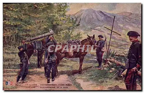 Cartes postales Militaria Dechargement d&#39une piece Chasseurs Alpins Ane Mule