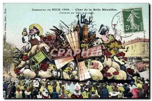 Cartes postales Carnaval de Nice 1909 Char de la belle Meuniere Moulin a vent