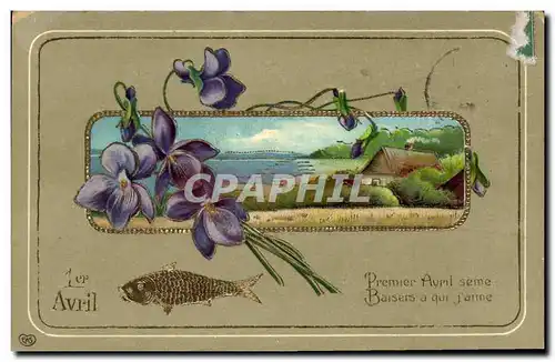 Cartes postales Fantaisie Fleurs Poisson 1er Avril