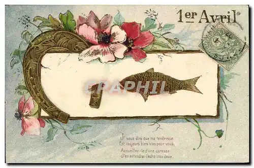 Cartes postales Fantaisie Fleurs Poisson 1er Avril Fer a cheval