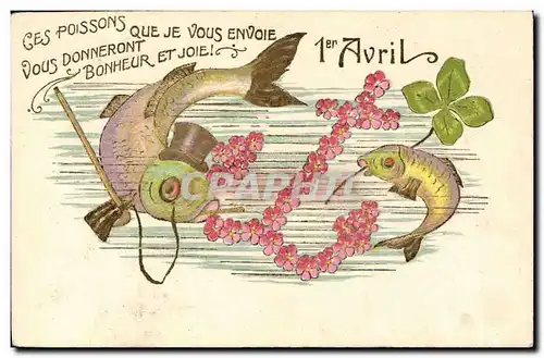 Cartes postales Fantaisie Fleurs Poissons 1er Avril