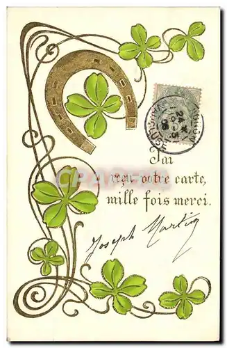 Cartes postales Fantaisie Fleurs Trefles Fer a cheval