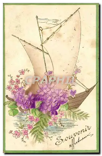 Cartes postales Fantaisie Fleurs Bateau a voile