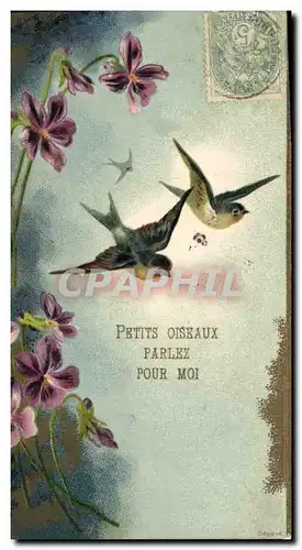 Cartes postales Fantaisie Fleurs Hirondelles