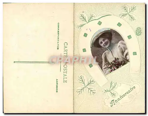 Cartes postales Fantaisie Fleurs Femme Fer a cheval